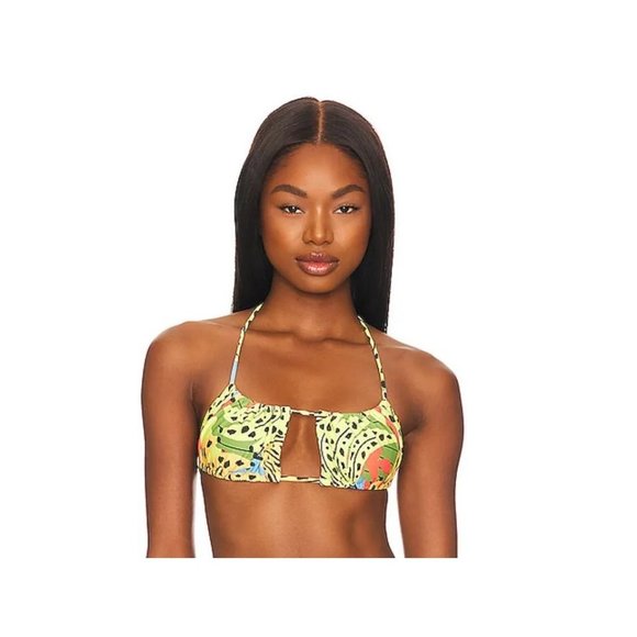 NEW LARGE L Bikini Top people It's Now Cool Square Tie Green aztec printed - Picture 1 of 4